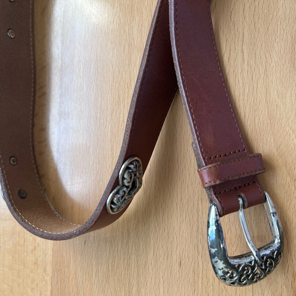 Brighton Brown Leather Belt with Silver Details 35 in - Picture 2 of 7